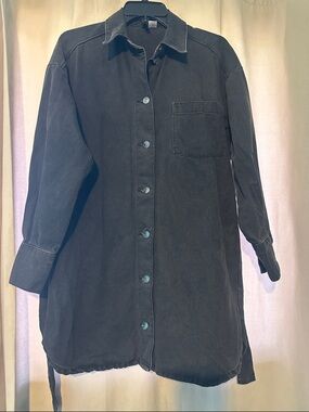 H&M Black Button-Up Tunic Shirt